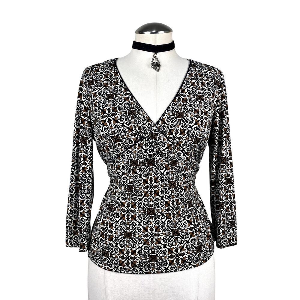 Vtg Y2K J.T.B Petite Wrap Tie Back Stretch Ruched Office Siren Whimsigoth Blouse